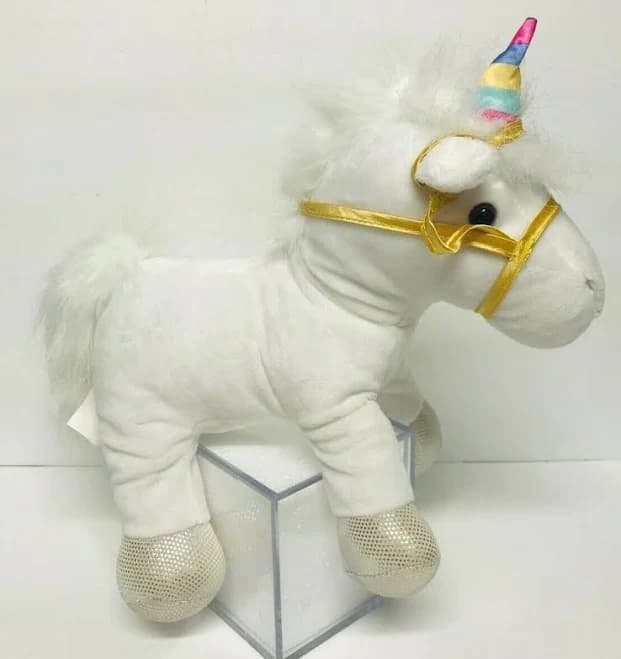 UNBRANDED 10" White Rainbow UNICORN Glitter Feet Plush Stuffed