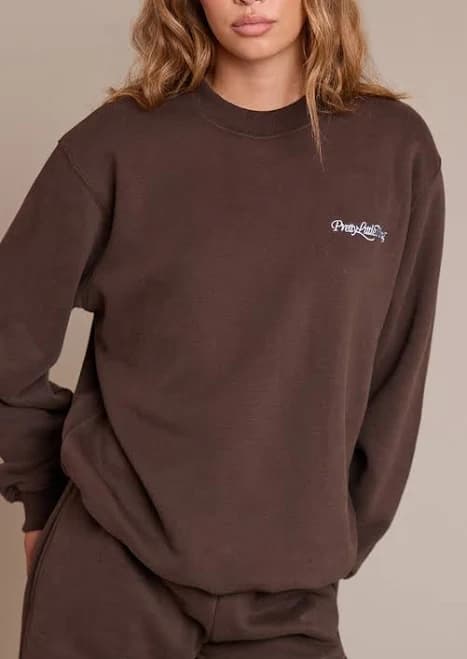 Women's Prettylittlethings Espresso Cotton Fleece Oversized Crew Sweatshirt