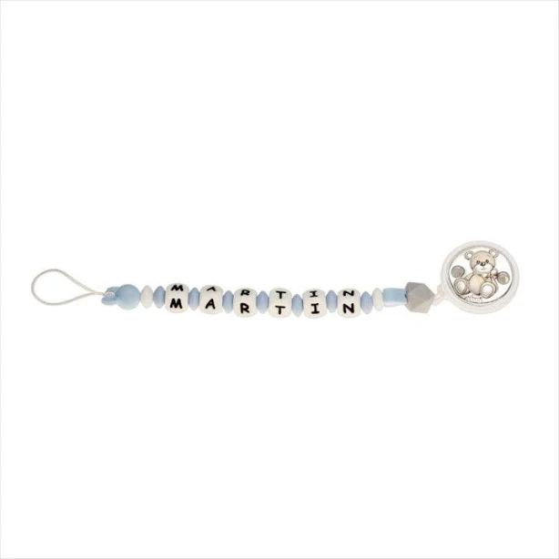 Silver Pacifier Clip Personalized Beaded Teddy Bear