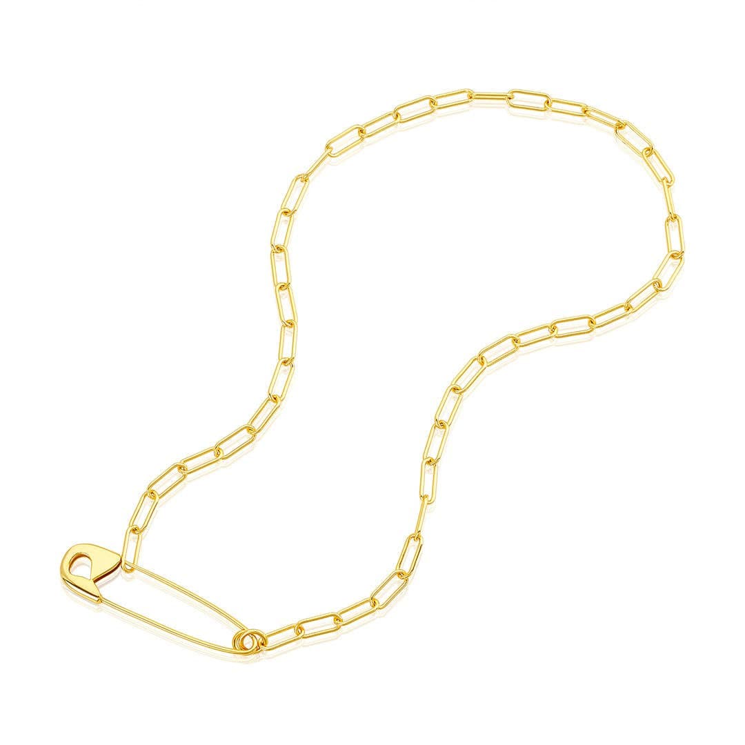 Adornia 14K Gold Plated Safety Pin Paper Clip Necklace