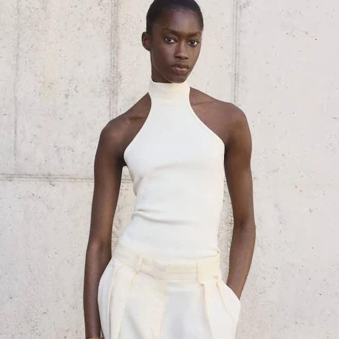MANGO Cotton Halter Racer Neck Tank Top