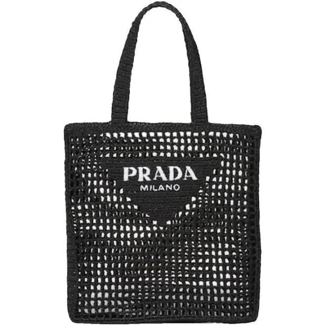 Prada Women's Triangle-Logo Raffia Tote Bag