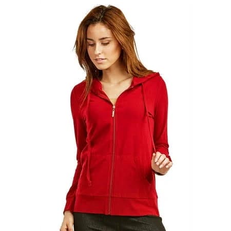 Sofra Women's Cotton Comfort Zip Up Hoodie Jersey Sweater