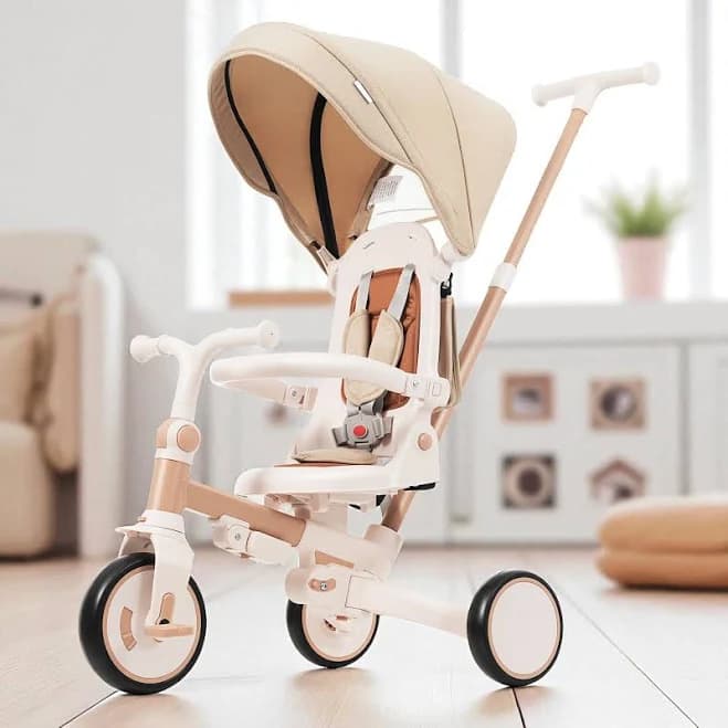 Foldable Toddler 7-in-1 Tricycle, Canopy, and Guardrail Parent Push Handle Ages 1-6 Years