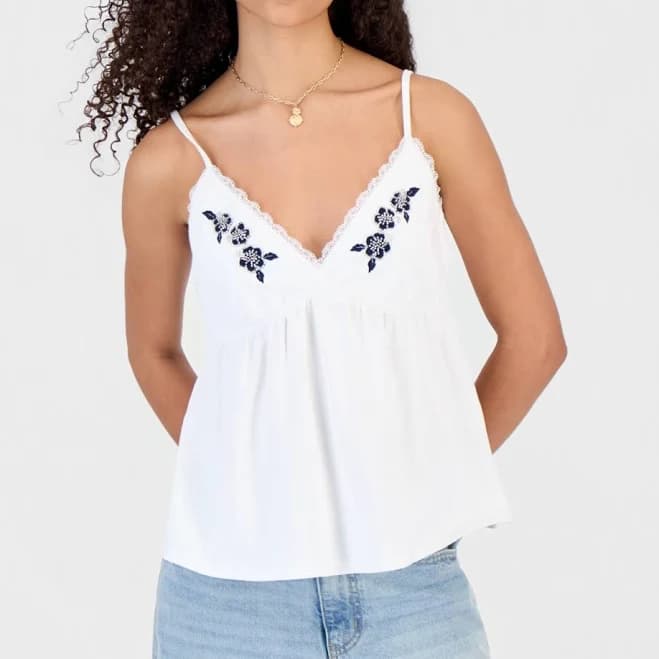 Madden Girl Juniors' Embellished Hibiscus V-Neck Tank