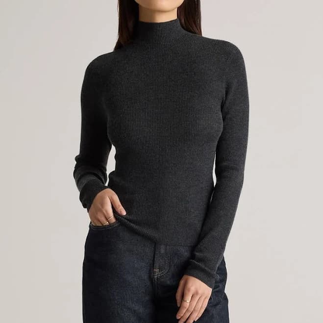 Quince Women's Featherweight Cashmere Ribbed Mockneck Sweater
