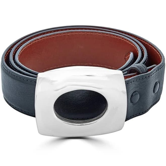 Sterling Silver Oval Cutout Buckle Leather Belt
