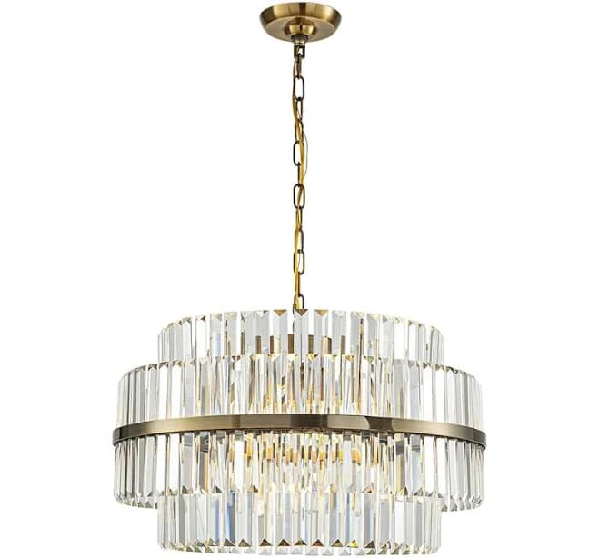 6-Light Modern Antique Brass Round Tiered Dimmable Crystal Dining Room Lights