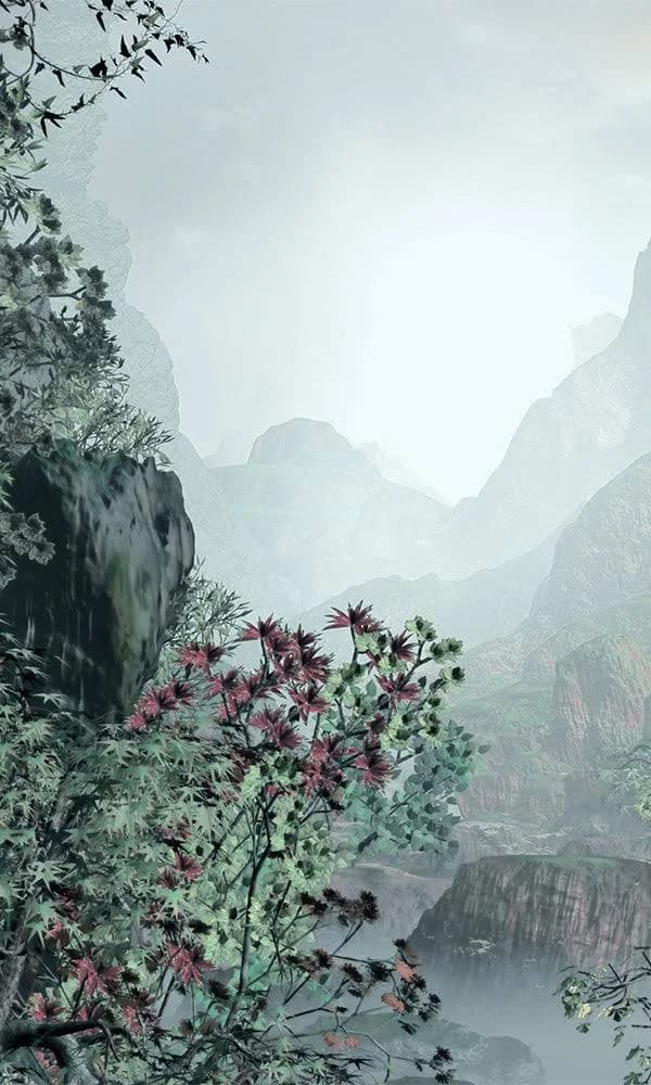 Green Asian Mountains Mural M9911