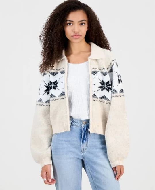 Blank NYC Women's Fair Isle Zip-Front Cardigan