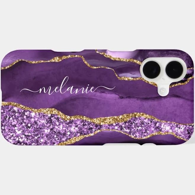 Purple Gold Glitter iPhone Case Personalized Name