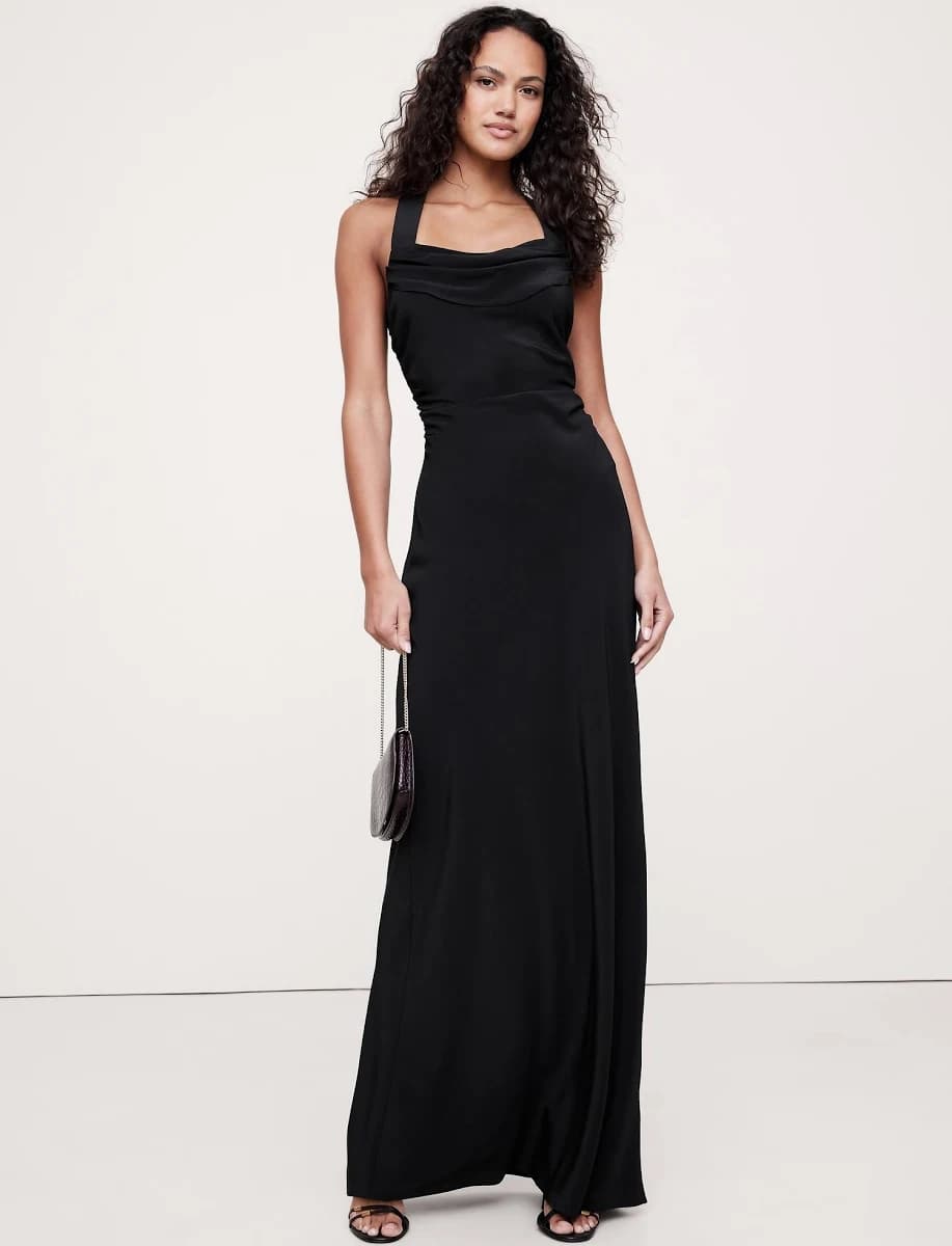 Banana Republic Women's Matte Silk Cowl-Neck Backless Maxi Dress