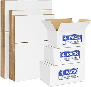 12 Pack Small Shipping Boxes Assorted Sizes, 8x6x4 & 9x6x4 & 10x7x5 4 PCS Each Small Boxes, White Corrugated Box Mailers, Cardboard Boxes for Packaging Small Business, Mailing