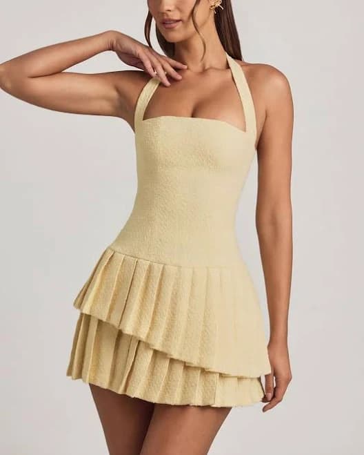 Oh Polly Asymmetric Layered Halterneck Mini Dress in Pastel