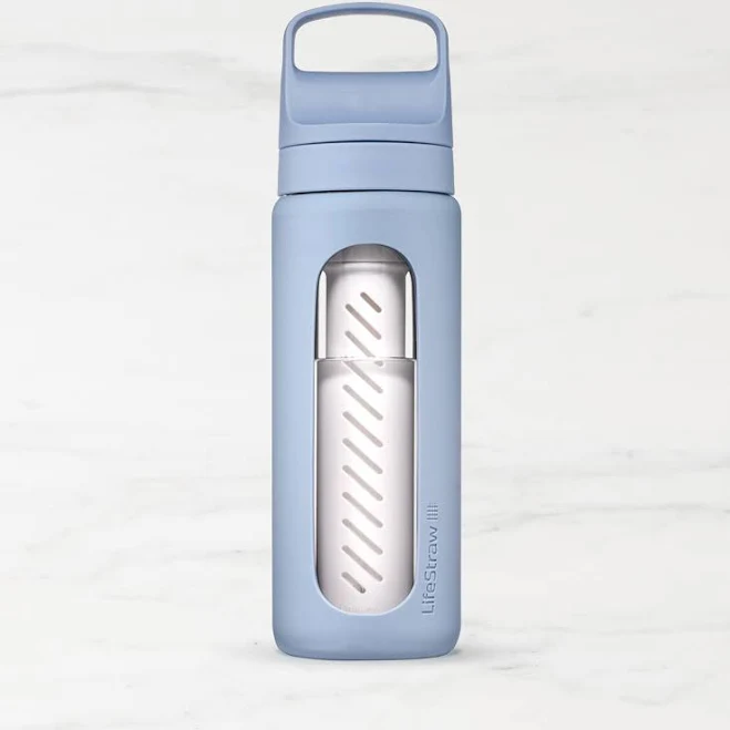 LifeStraw Go Series Glass Water Filter Bottle, Icelandic Blue