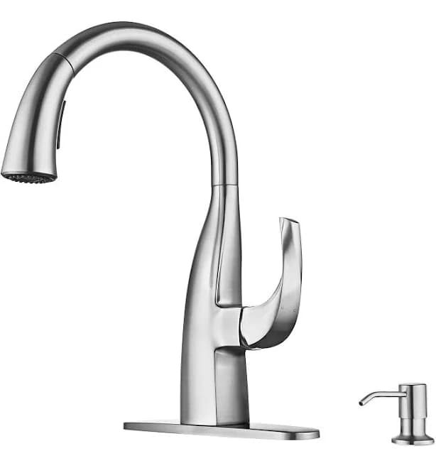 WOWOW Single Handle Gooseneck Pull Down Sprayer Kitchen Faucet