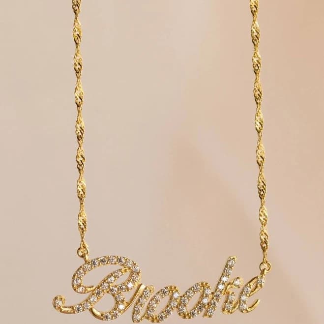 Caitlyn Minimalist Custom Script Diamond Pave Name Necklace