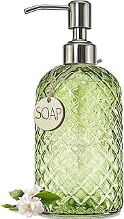 18Oz Tea Green Soap Dispenser with Rust Proof Pump, Refillable Glass Soap Dispenser for Bathroom & Kitchen to Dispense Dish Soap, Hand soap, Lotion.