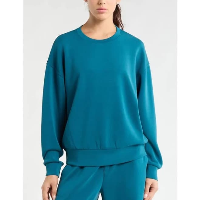 Zella Ultrasoft Boxy Crew Sweatshirt in Teal Seagate at Nordstrom, Size Small