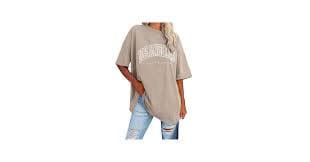 Women's Tops, Oversize T-Shirt, Women's Vintage Short Sleeve Crew Neck Los Angeles Tops, Casual Loose Basic Summer Tee Shirts, Blouse, Breathable Shirt, Basic Summer Tee Shirts Blouse., khaki, XXL : Amazon.ie: Fashion