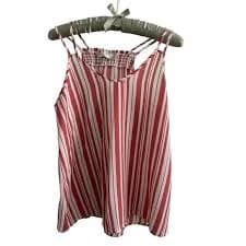 Women's Striped Shirred Tank Top Sleeveless Round Neck Ruffle Hem Smocked Camisole