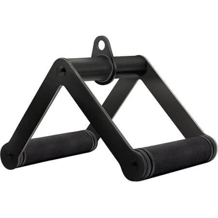 Double D Row Handle Cable Attachment for Weight Workout, Steel with Non-Slip Rubber Grip (Black)