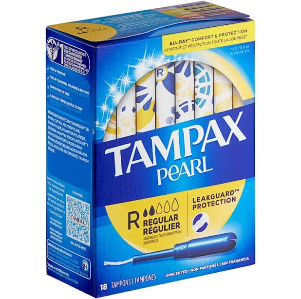 Tampax Pearl 18-Count Tampon with Plastic Applicator - Regular - 12/Case