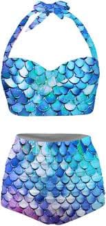 Amazon.com: GLUDEAR Women Mermaid Scale Bikini Set High Waisted Tummy Control Ruched Halter Bathing Suits 2 Piece Retro Swimsuit,Blue,S : Clothing, Shoes & Jewelry