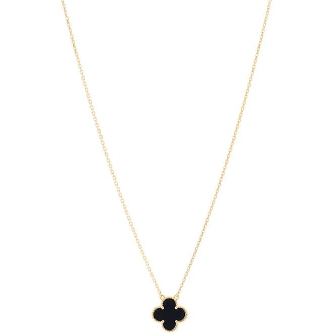 Van Cleef & Arpels 18K Yellow Gold Black Onyx Vintage Alhambra Pendant Necklace