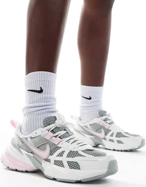 Nike V2K Run sneakers in white and pink