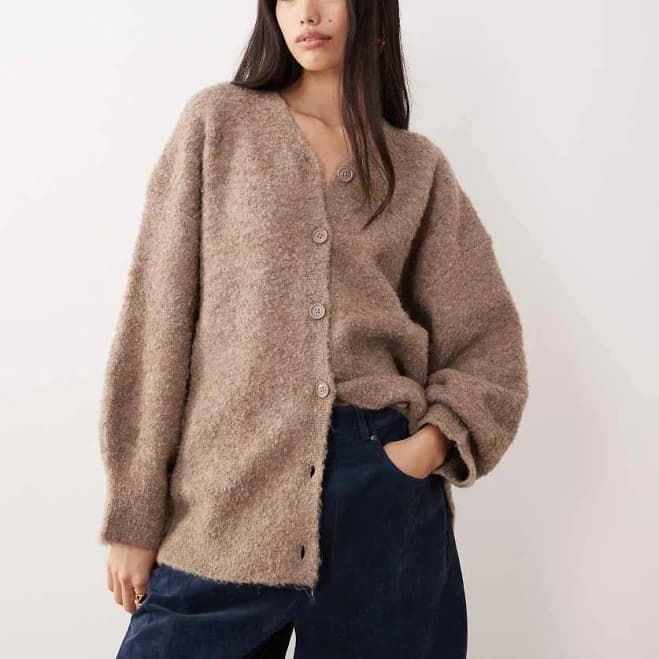 ASOS Oversized High V Neck Boucle Cardigan