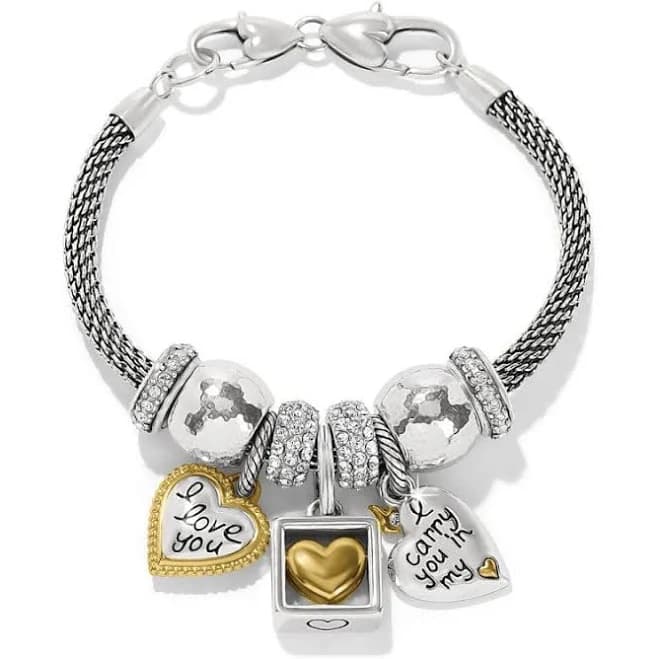 Mixed Metal Heart Charm Bracelet