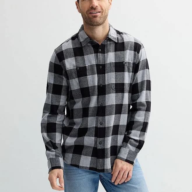 Men's Sonoma Goods For Life Supersoft Flannel Button-Down Shirt, Size: XS, Black Grey Buff Check