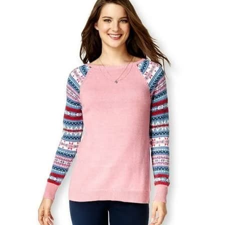 American Living Women's Fair-Isle Sleeves Pullover Sweater