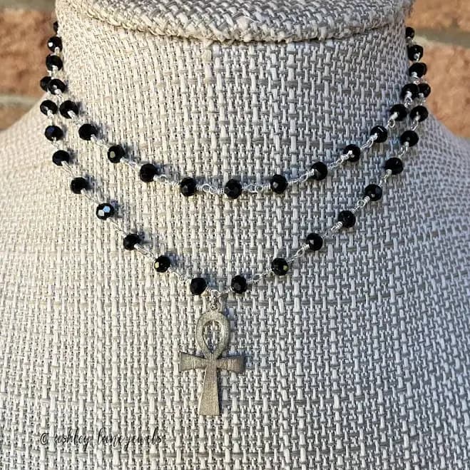 Stainless Steel Beaded Ankh Choker Necklace