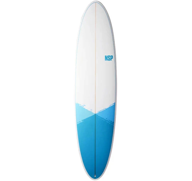 NSP LONGBOARDS E+ construction, 7' 6" x 21 3/4" x 2 7/8" White & Blue E+ Construction Funboard 54.4L
