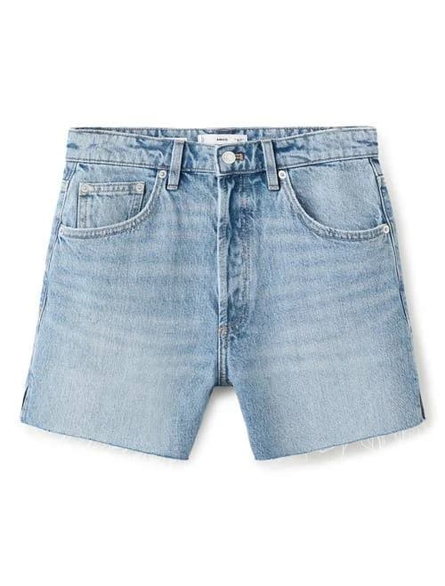 MANGO Women's Frayed Hem Denim Shorts