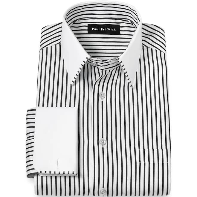 Comfort Stretch Non-Iron Stripe Dress Shirt With Contrast Trim
