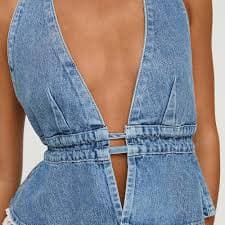Women Y2k Jean Vest Sexy Sleeveless Deep V-Neck Backless Denim Mini Tank Crop Top Summer Causal Jean Cami Tops (A-a-Blue, S) at Amazon Women's Clothing store