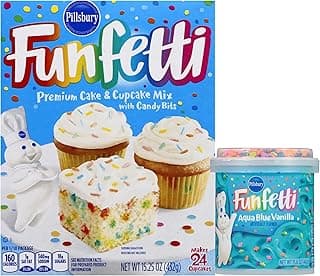 Birthday Bundle: Funfetti Cake Mix and Aqua Blue Vanilla Frosting with Candles