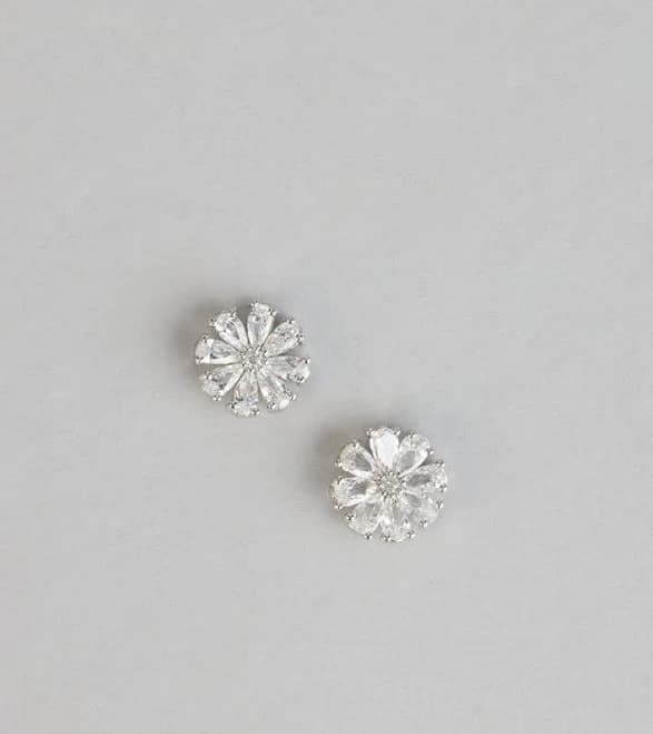 Windsor Glam Blossom Floral Stud Earrings in Silver