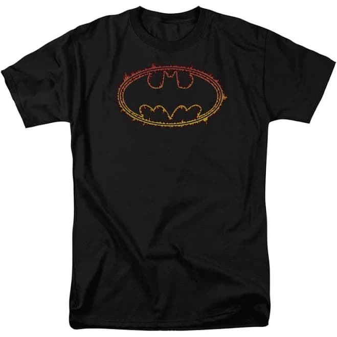 Batman T-Shirt Flame Outlined Logo Unisex Graphic Tee For Men's & Women