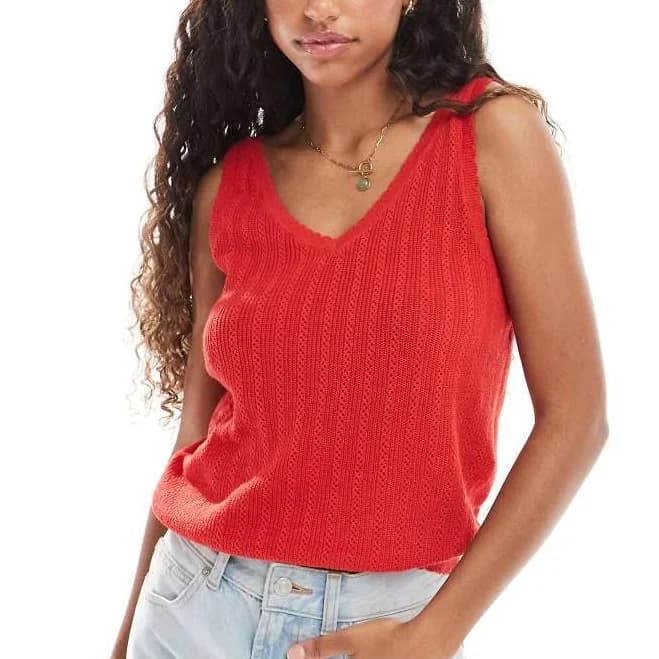 Vero Moda Pointelle Knitted Tank Top with Scallop Edge
