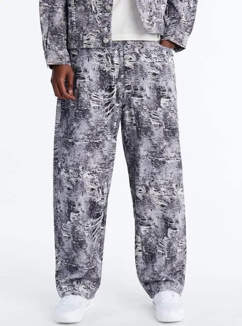 Fashion Nova Men's Baggy Ghost Distressed Jeans