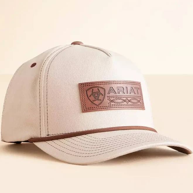 ARIAT Men's FlexFit Faux Leather Patch Ball Cap