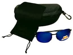 Aviator Sunglasses W/ Rimless Black Frame & Deep Blue Mirrored Polarized Lenses