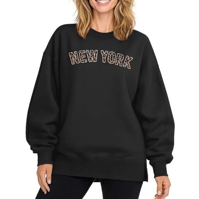 New York Women's Leopard Print Oversized Fleece Sweatshirt