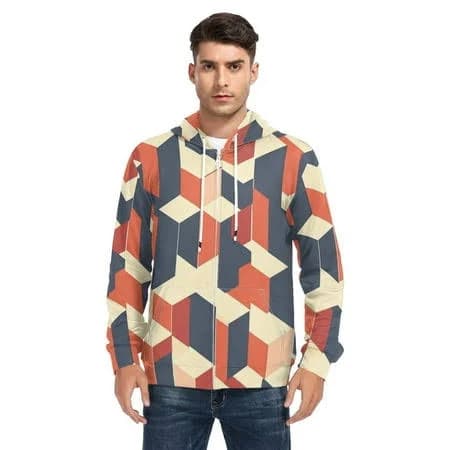Booyaa Abstract Geometric Patterns Mens Hoodies Sweatshirt with Full Zip Pockets Fleece Jackets, Men's, Size: XL, Orange