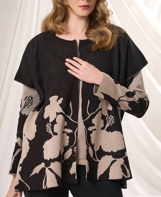 Angel Button Poncho Blk/Beige / L