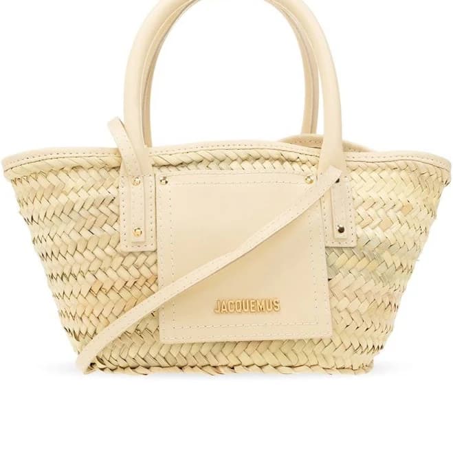 JACQUEMUS Le Petit Panier Soli Straw and Leather Tote Bag